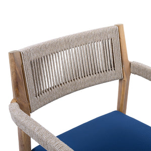 English Elm Christopher Knight Home® - Braided Acacia Wood Outdoor Dining Chairs Set Of 4 – Stylish Teak Finish With Navy Cushions & Rope N770P286668N004