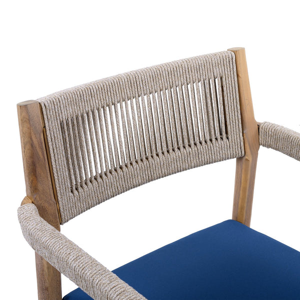English Elm Christopher Knight Home® - Braided Acacia Wood Outdoor Dining Chairs Set Of 4 – Stylish Teak Finish With Navy Cushions & Rope N770P286668N004