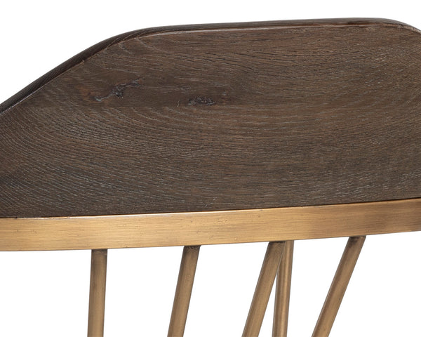 Sunpan Demi Dining Chair - Classic Elegance with Antique Brass Spindles and Solid Oak Wood Base for Dining Rooms Distressed Brown