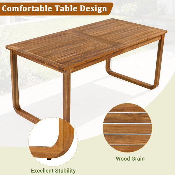 English Elm Outdoor Acacia Wood Dining Set Seats Six with Cushioned Armrest Chairs for Patio Beige,Natural Wood N719Z000200A