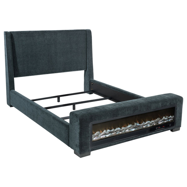 English Elm Sebastian Navy Wingback King Bed with Flame Visualizer and Bluetooth Speaker B062S01651
