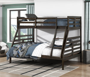 English Elm Twin Twin-over-Twin Bunk Bed with Guard Rails and Integrated Ladder, Oak-Veneer Durable Frame, Space-Saving Design Dark Brown 58.5 L x 34.5 W x 7 H B011S01852