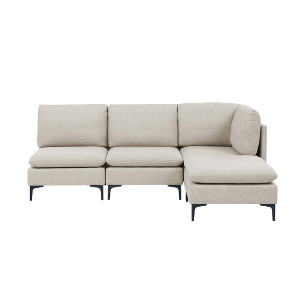English Elm Linen Upholstered Modular Sectional Sofa with Black Metal Legs for Modern Living Almond B2748S00095