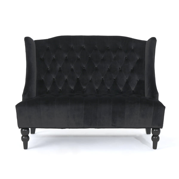 English Elm Christopher Knight Home® - LOVESEAT wingback velvet button-tufted diamond stitch loveseat with plush comfort and durable sheen Black 61186.00NVLTBLK