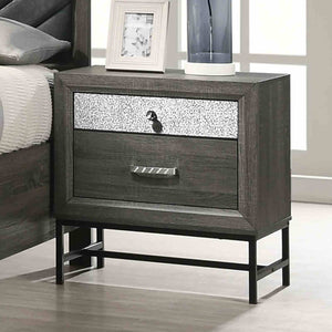 English Elm Contemporary Two Drawer Nightstand Gray Finish Acrylic Pulls Metal Legs Bedroom B2741P435307