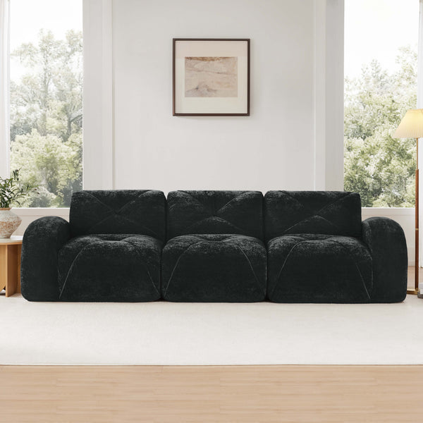English Elm 110''boneless Velvet Sectional Sofa Modular Cloud Seating with Tufted Cushions for Living Rooms Black W714S01626