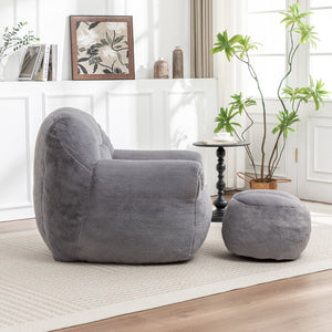 English Elm Bean Bag Chair - Luxurious Faux Fur Sofa With Footstool For Cozy Comfort In Living Room & Bedroom W2200P326904