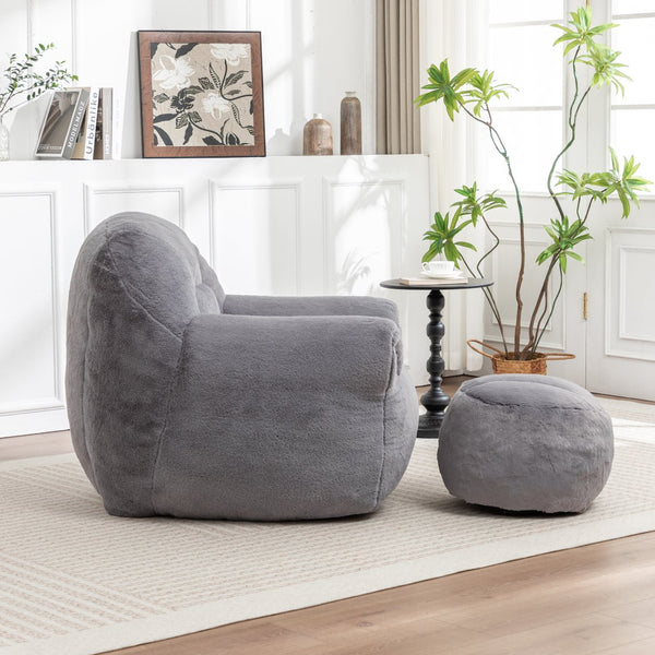 English Elm Bean Bag Chair - Luxurious Faux Fur Sofa With Footstool For Cozy Comfort In Living Room & Bedroom W2200P326904