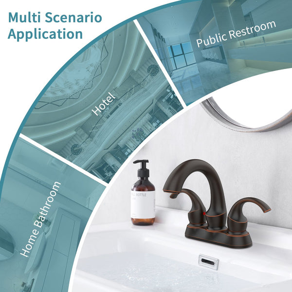 English Elm Bathroom Faucet 2-Handle Swan Style In Oil Rubbed Bronze - Efficient Aerator, Pop-Up Drain & Hoses T3177P277485