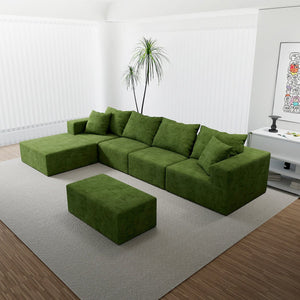 English Elm Modular Cloud Sectional Sofa with Corduroy Upholstery and Two Ottomans for Living Room W3341S00004