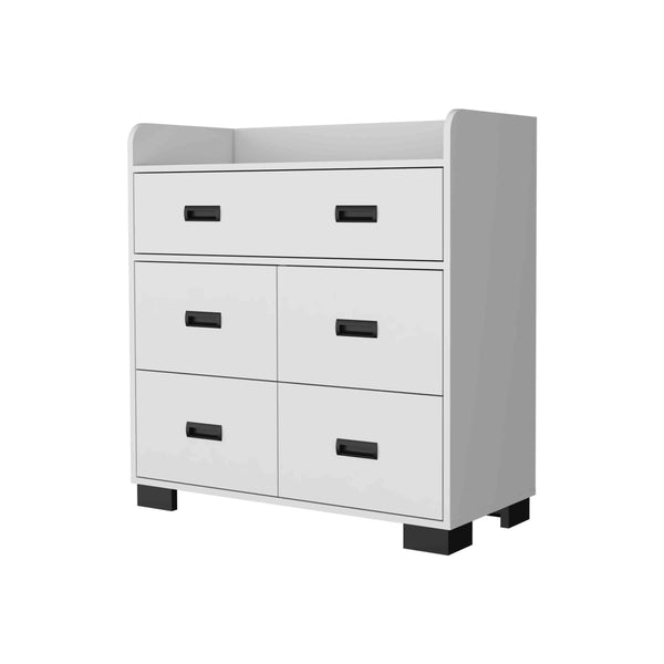 English Elm Anemone Elegant 5-Drawer Dresser with Double Drawer & Spacious Storage, Durable Particleboard Design White 37 L x 21 W x 6 H B128S00079
