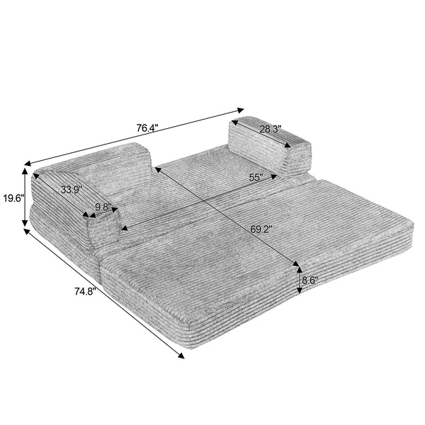 English Elm Loveseat Cloud Sectional Sofa with Corduroy Upholstery Plush Sponge Core Modular Design Beige W2339P411913