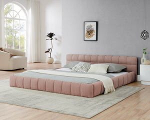 English Elm King Platform Bed Full Chenille Upholstery Low Profile Frame Modern Bedroom W487S00515