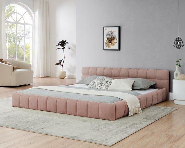 English Elm King Platform Bed Full Chenille Upholstery Low Profile Frame Modern Bedroom W487S00515