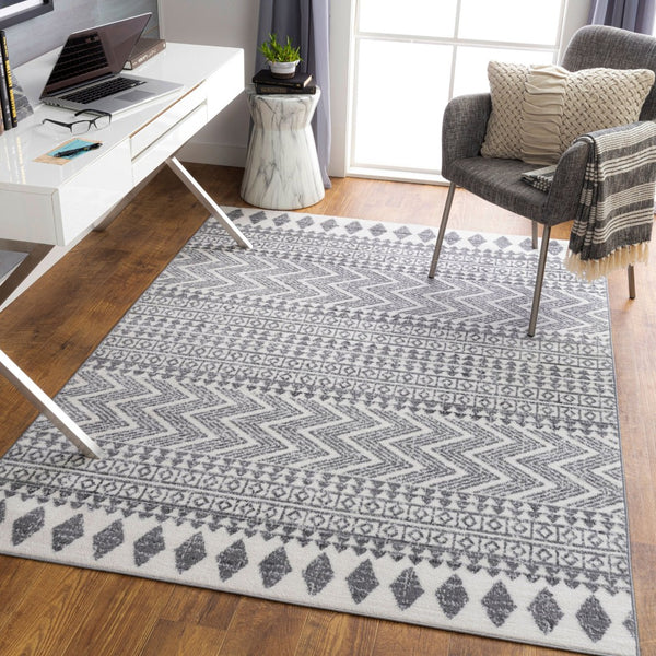 Livabliss Cesar Machine Woven Polypropylene Area Rug Global Pattern for Living or Bedroom Gray, Charcoal 5'3" x 7' CEG2343-537