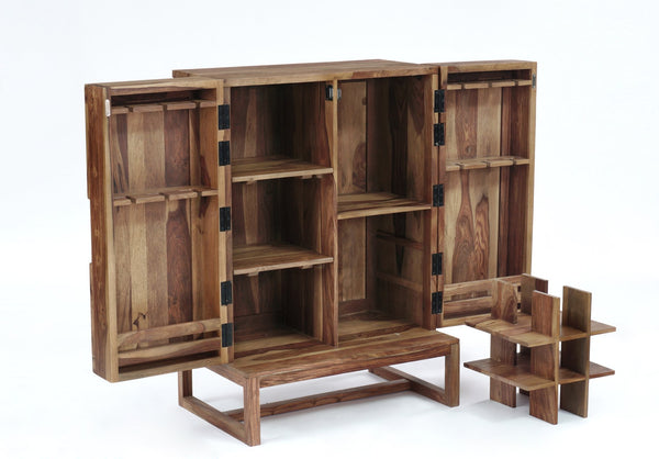 Porter Designs Porter Urban Solid Sheesham Wood Bar Cabinet – Elegant Natural Finish For Stylish Home Storage! Natural Wood 07-117-30-1126