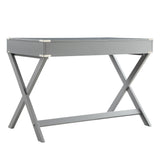 Homelegance By Top-Line Beatrix X-Base Wood Accent Campaign Writing Desk Grey MDF