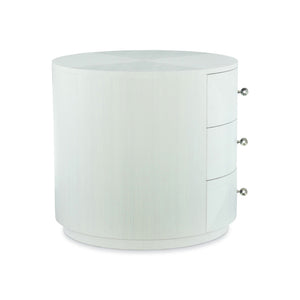 Bernhardt Bernhardt Axiom Round Chairside Table With 3-Drawer 3D Pyramid Faces Linear White Finish, Glamorous Storage 381127