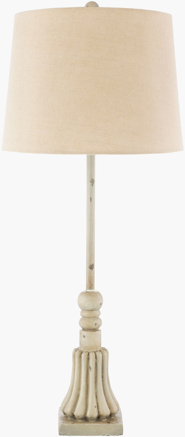 Surya Cher 30" Accent Table Lamp - Elegant Resin Design With Warm Linen Shade For Inviting Home Ambiance Body, White,Base, White,Shade (Outside), Cream,Shade (Inside), Beige,Finial, White,Harp, White,Cord, Translucent Resin,Linen,Cotton,Acrylic Cer-001