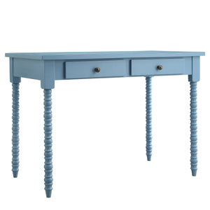 Homelegance By Top-Line Naomi 2-Drawer Helix Legs Office Desk Blue Rubberwood