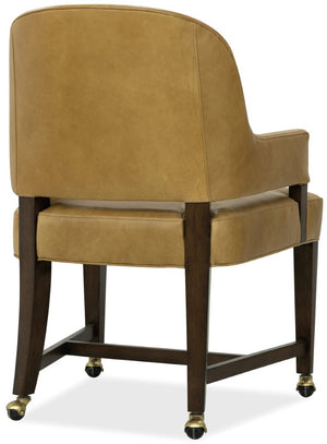 Hooker Furniture Archives Leather-Upholstered Game Chair With Barrel-Back, Casters & Classic Walnut Finish For Dining 6123-75800-89