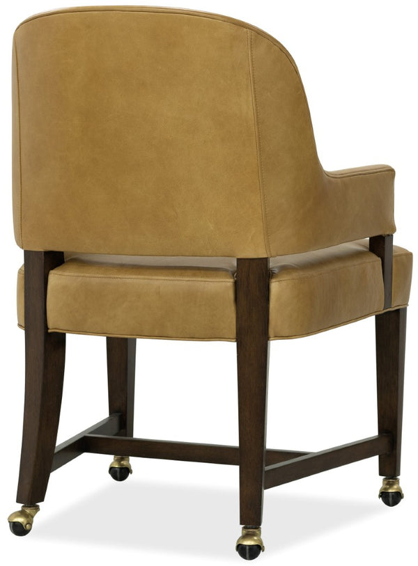 Hooker Furniture Archives Leather-Upholstered Game Chair With Barrel-Back, Casters & Classic Walnut Finish For Dining 6123-75800-89