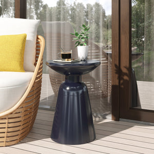 English Elm Outdoor Powder-coated Iron Pedestal Side Table for Patio and Lounge Spaces Navy Blue 73615.00NBLU