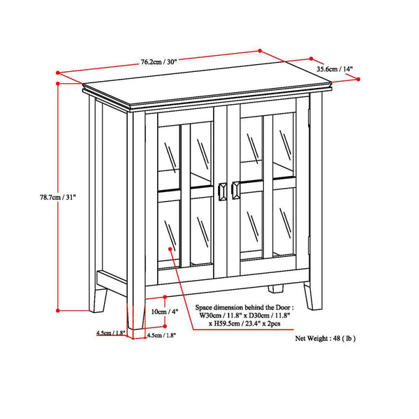 English Elm Artisan Low Storage Cabinet In Rich Hickory Brown - Handcrafted Wood, Glass Doors & Adjustable Shelves B136P158396
