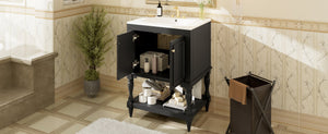 English Elm 24'' French Style Bathroom Vanity with Ceramic Sink Soft Close Cabinet and Drawer Black N710P411341B