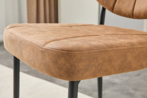 English Elm Dark Oil Waxed Faux Leather Dining Chair Set with Diamond Tufted High Back Metal Legs W3493P449264