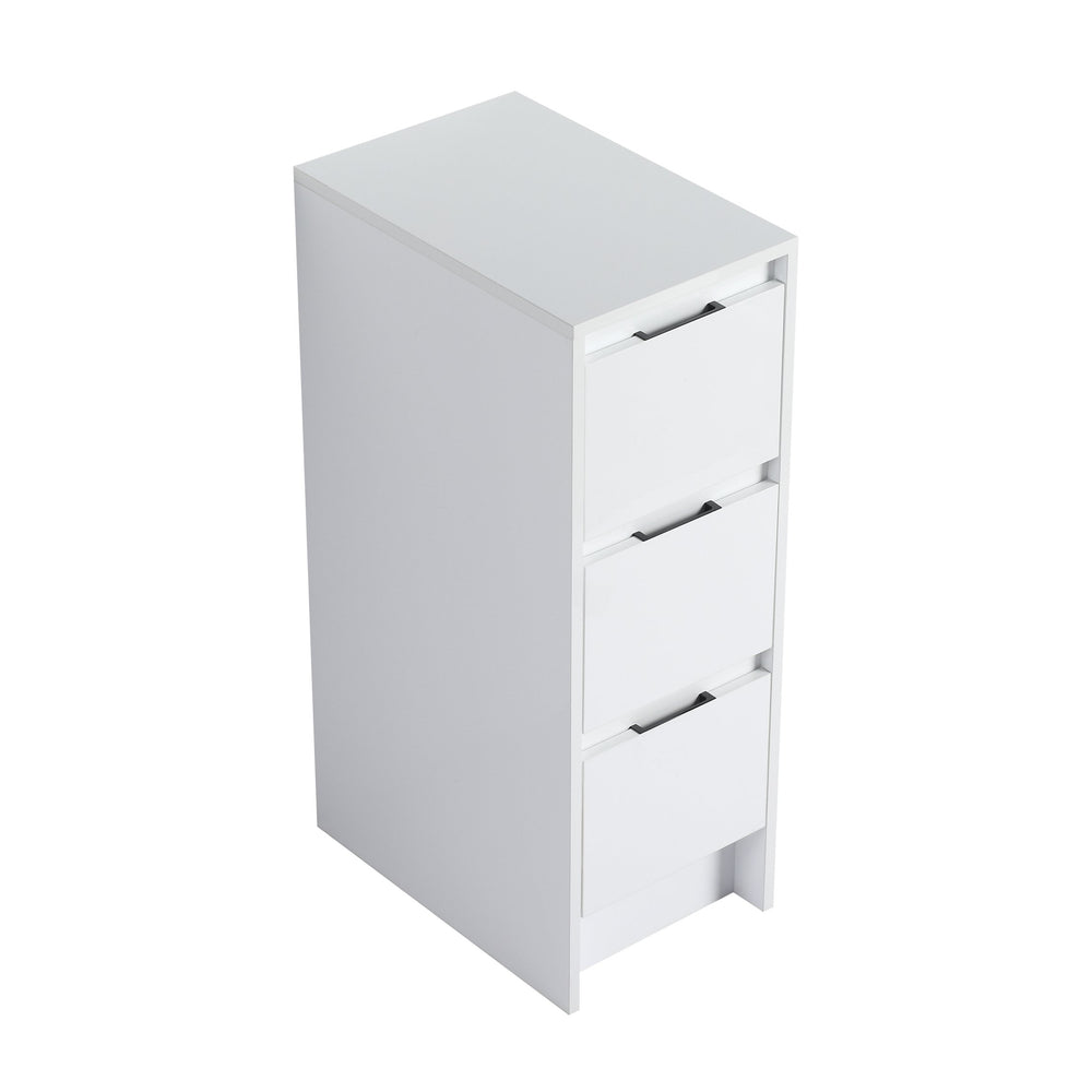 English Elm 12" Freestanding Bathroom Storage Cabinet With Soft-Close Drawers, Glossy White Finish, Modern Design W999P312107