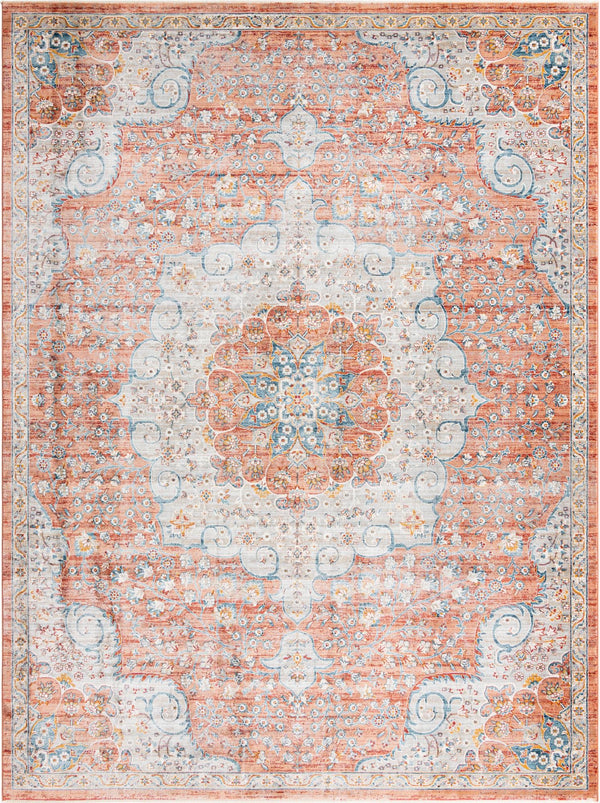 Unique Loom Newport Elms Machine Made Medallion Rug Red, Ivory/Light Blue/Terracotta/Rust Red 9' 0" x 12' 2"