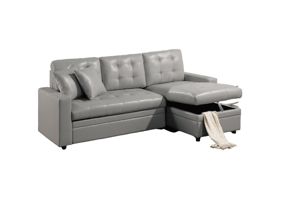 English Elm Light Gray Convertible Sectional Sofa with Pull-Out Bed, Reversible Storage Chaise, Tufted 2PC Set B011S01025