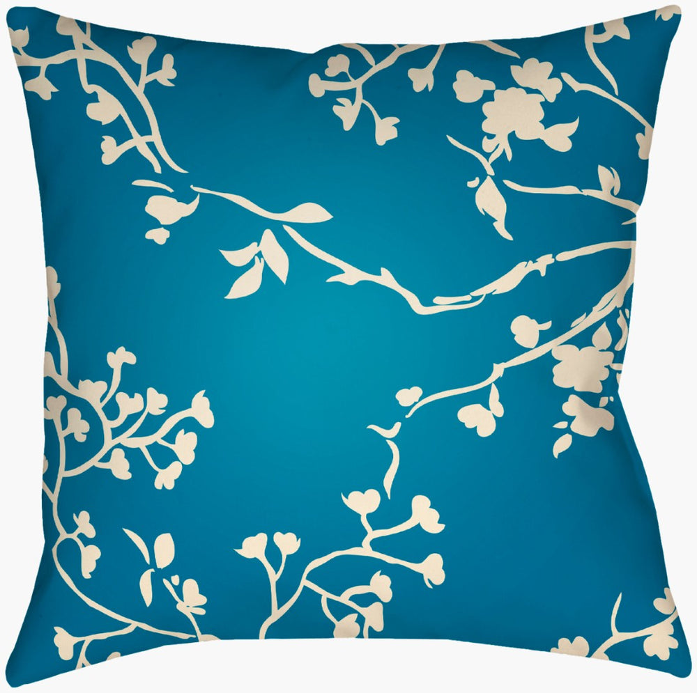 Livabliss Chinoiserie Botanical Jacquard Woven Throw Pillow Eastern Floral Accent for Sofa Cream, Blue 18"L x 18"W CF010-1818