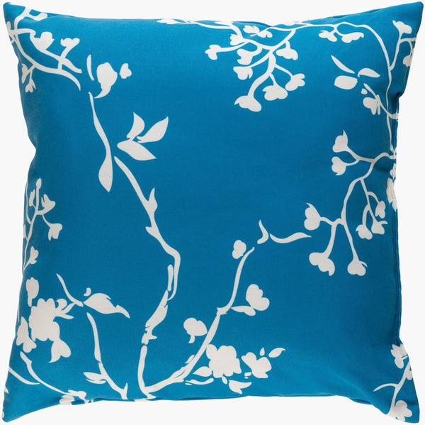 Livabliss Chinoiserie Botanical Jacquard Woven Throw Pillow Eastern Floral Accent for Sofa Cream, Blue 20"L x 20"W CF010-2020
