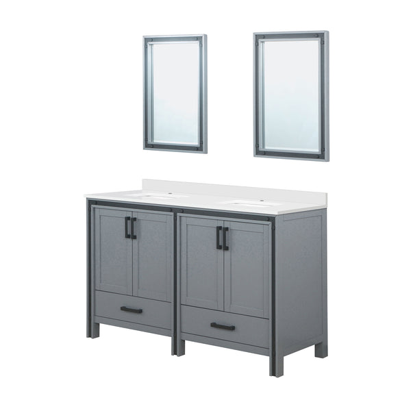 English Elm Dark Grey Double Bath Vanity With Cultured Marble Top & Matching Mirrors, Ample Storage & Style B2731S00923