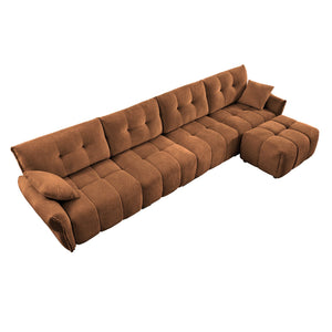 English Elm Modular Chenille Sectional Sofa with Ottoman Solid Wood Frame Living Room Seating Burnt Orange W714S01667
