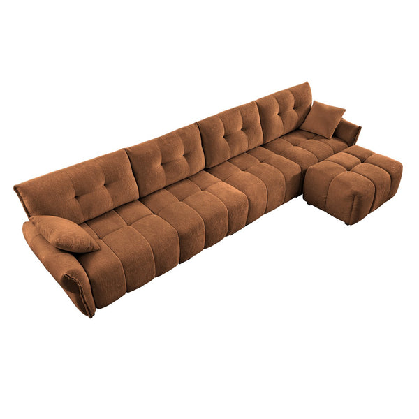English Elm Modular Chenille Sectional Sofa with Ottoman Solid Wood Frame Living Room Seating Burnt Orange W714S01667