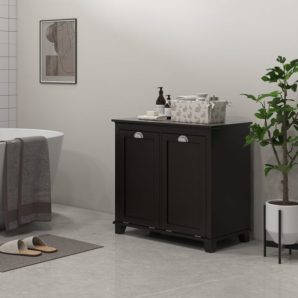 English Elm HOMCOM Modern Dual Tilt-Out Laundry Hamper Cabinet with 2 Compartments, Water-Resistant MDF, Black W2225P200452