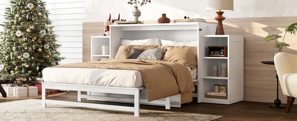 English Elm Full-Size Murphy Bed With Stylish Storage Drawers & Shelves – Perfect For Compact Spaces & Guests! W1580S00251
