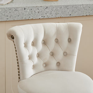 English Elm 26" Velvet Swivel Counter Stools Set of 2 with Tufted Back, Foam Cushion & Solid Wood Legs Beige W1143P362518