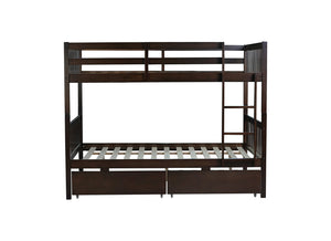 English Elm Full Full Over Full Rubber Wood Bunk Bed With 2 Storage Drawers, Convertible Into 2 Separate Beds, Espresso W504S00196