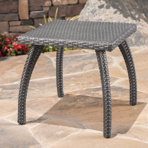 English Elm Christopher Knight Home® - HONOLULU Rattan Side Table with Powder-Coated Iron Frame – Compact 17.75" Square Accent Table, Stylish Grey 57555.00IRNGRY