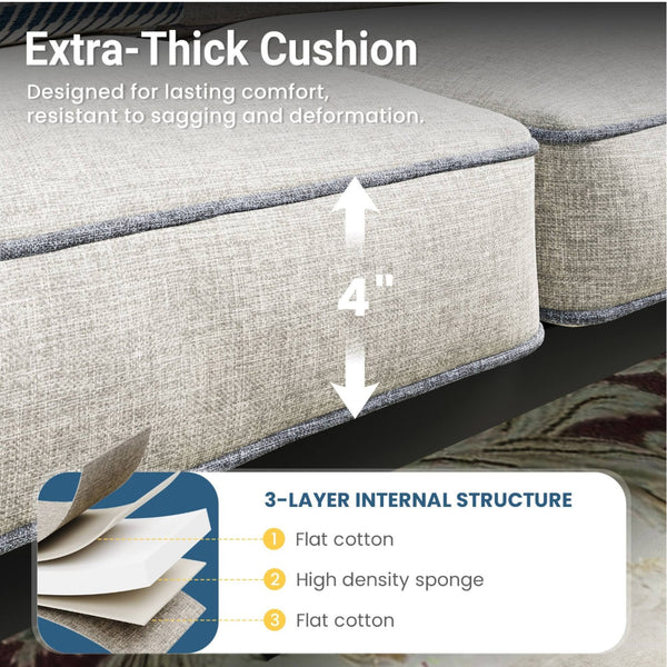 English Elm 7-piece Outdoor Sectional Set Steel Frame 9 Seat Patio Conversation with Cushioned Ottomans Grey+Black B082S00131