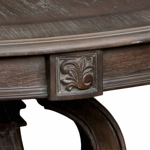 English Elm Dining Table 60 Inch Round Solid Wood Pedestal with Hand Carved Skirt and Inlay Natural+Rustic B2741P474000