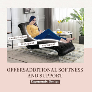 English Elm Velvet Curved Chaise Lounge Sofa with Button-Tufted Upholstery, Plush Foam Seat and Acrylic Legs Black W39538681