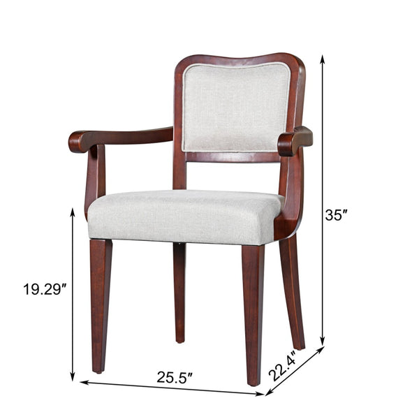 English Elm Walnut Upholstered Dining Chairs Set Of 2 – Elegant Beige Armchairs With Solid Hardwood Frame & Comfort N842P319126D-GIGA