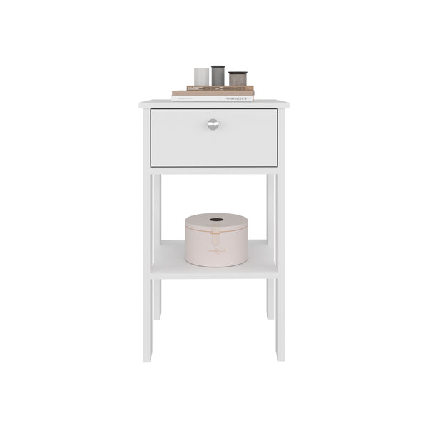 English Elm Newcastle White Nightstand with Drawer & Open Shelf — Compact Modern Bedside Table for Small Spaces B070P368064