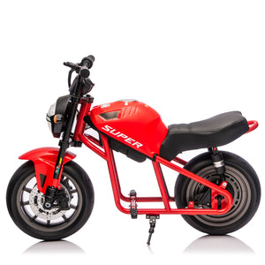 English Elm 24v300w Kids Electric Muscle Motorcycle with Dual Suspension Wide Eva Tires and Twist Throttle Red W1578P382503
