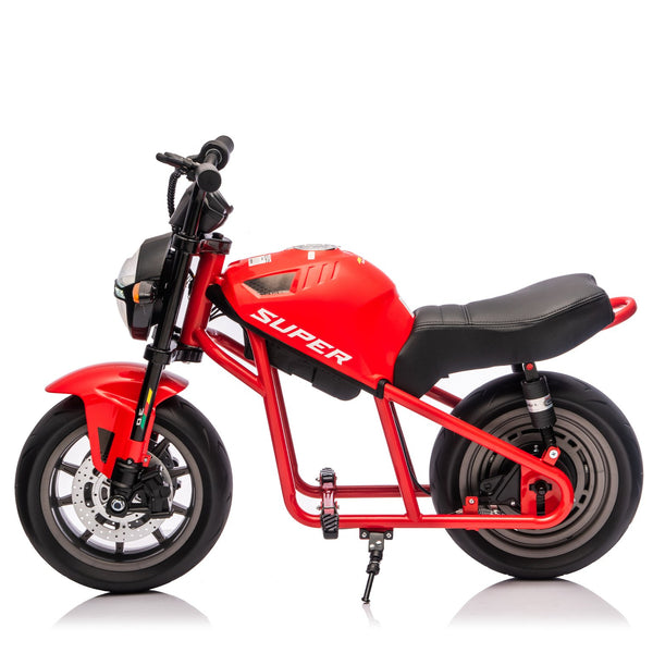 English Elm 24v300w Kids Electric Muscle Motorcycle with Dual Suspension Wide Eva Tires and Twist Throttle Red W1578P382503